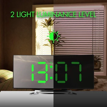 

Digital Alarm Clock, 7 Inch Curved Dimmable LED Sn Digital Clock for Kids Bedroom, Green Large Number Clock, Lightweight Sma