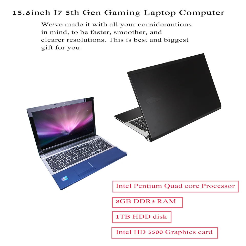 15,6 дюймовый игровой ноутбук I7 5th Gen 8 Гб 240 ГБ SSD Дополнительно 1 ТБ HDD 1920*1080 HD DVD rom/RW камера Windows 10 ноутбук компьютер