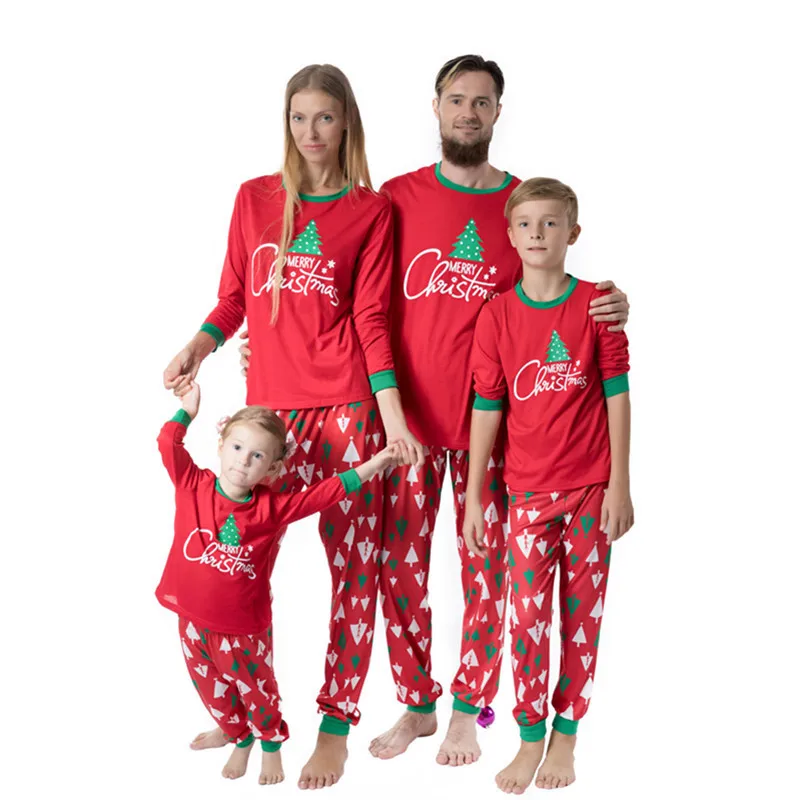 

2019 Winter New Family Matching Pajamas Set Christmas Tree Red Suit Sleepwear Nightwear Home Pyjamas