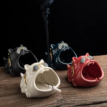 

Nordic Ceramic Household Cartoon Dog Ashtray Prevent Wind Dust Small Change Storage Cute Animal Ashtray Vintage Home Decor