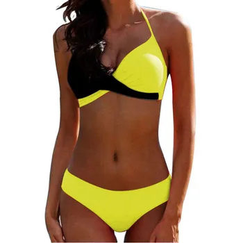 

Padded Bra Bikinis 2020 Woman Halter Sexy Swimsuit Push Up Plus Size Swimwear Women Bathers Yellow Micro Bikini Bathing Suit XXL