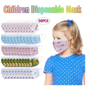 

50 Pcs Kids Disposable Face Mask Cute Cartoon Print Non-Woven 3 Layer Face Masks For Germ Protection Mascarillas Flag Bandana