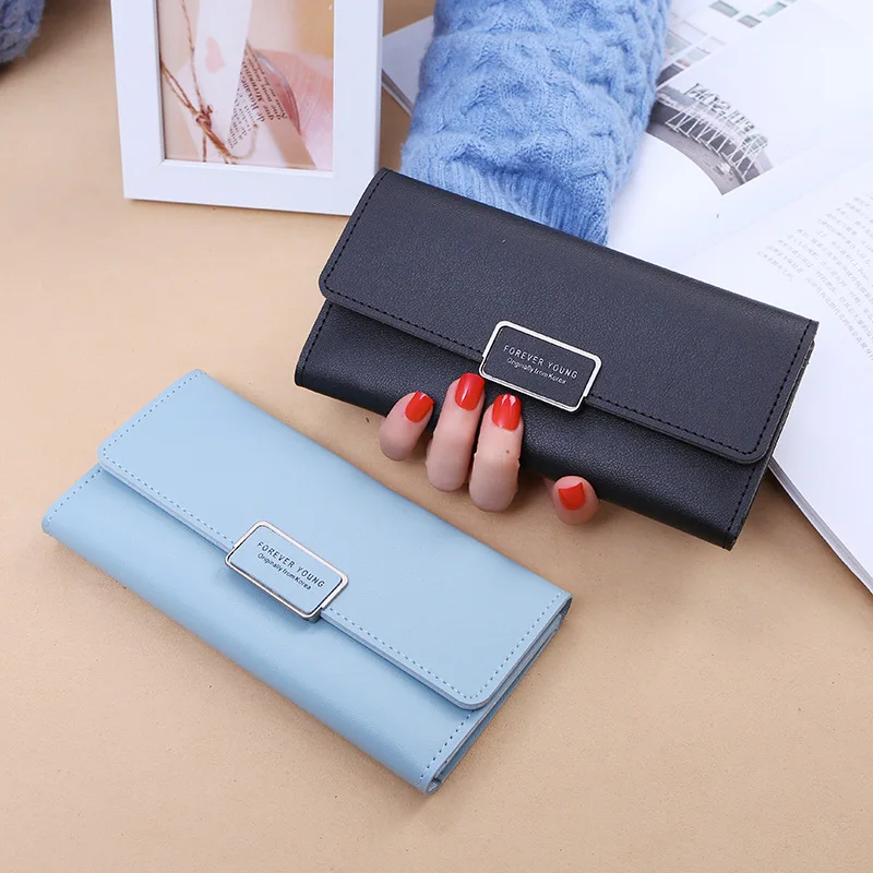 

Women's wallet Korean version of the three fold long buckle clasp bag multi-card position pu leather wallet