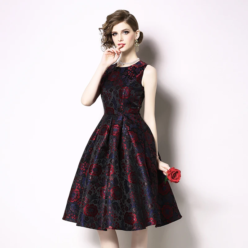 New Spring Women dress Sleeveless Slim Waist Posed Vest Jacquard Design And Color Dresses Red Blue 6229 | Женская одежда