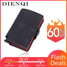 DIENQI, карбоновые держатели для карт, кошельки, мужские, брендовые, кожаные, мини, тонкий кошелек, сумка для денег, металлическая, RFID, для женщин, тонкая, маленькая, умная, валлет