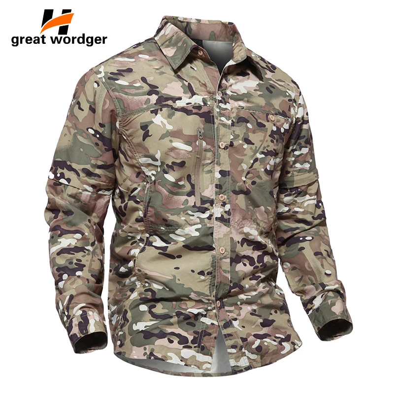 Military Camouflage Shirt Men Spring Summer Detachable Sleeve Sport Hiking Tactical Shirts Paintball Army Hunting Combat Shirts