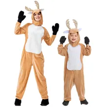 Маскарадный костюм на Хэллоуин для взрослых и детей; вечерние маскарадные костюмы с изображением животных; маскарадный костюм с оленем; Рождественский костюм для родителей и детей