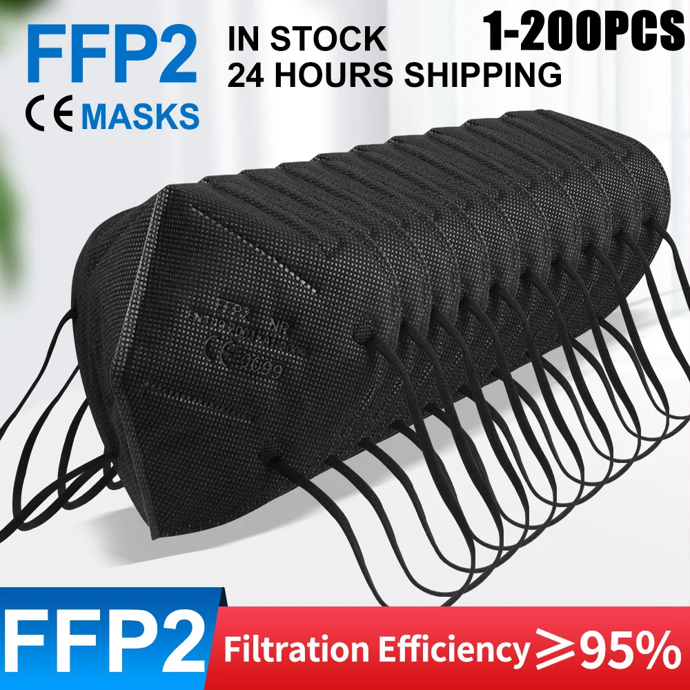 Mascarillas FFP2 Negras 5-200PCS Respiratory Mask FPP2 Homologada Europa Spain Mascherina FFPP2 5 Layers Adult KN95 Masks Black | Красота и