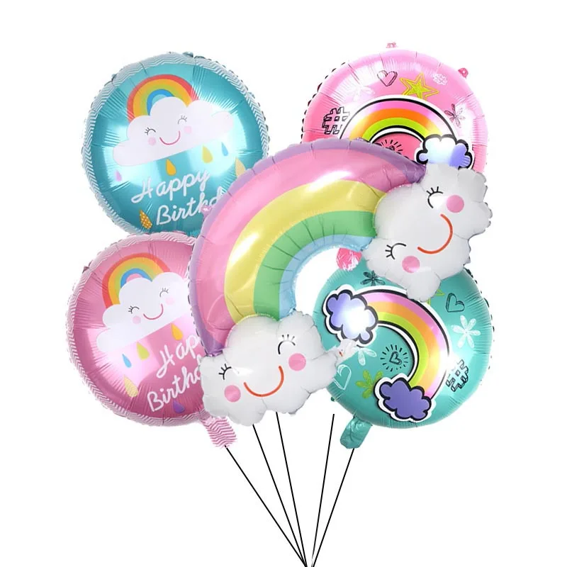 5PC Rainbow Smile Blue Cloud Sun Foil Balloon Kids Gifts Toys For Wedding Happy Birthday Party Decor Baby Shower Globos