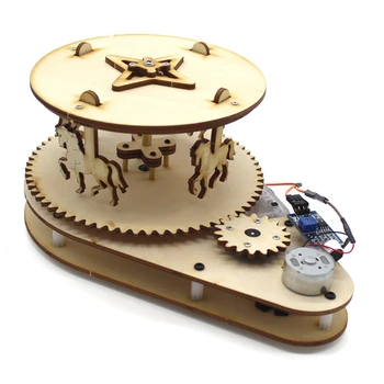 

DIY Wooden Carousel Puzzle Assembly Model Sound Control Educational Toys