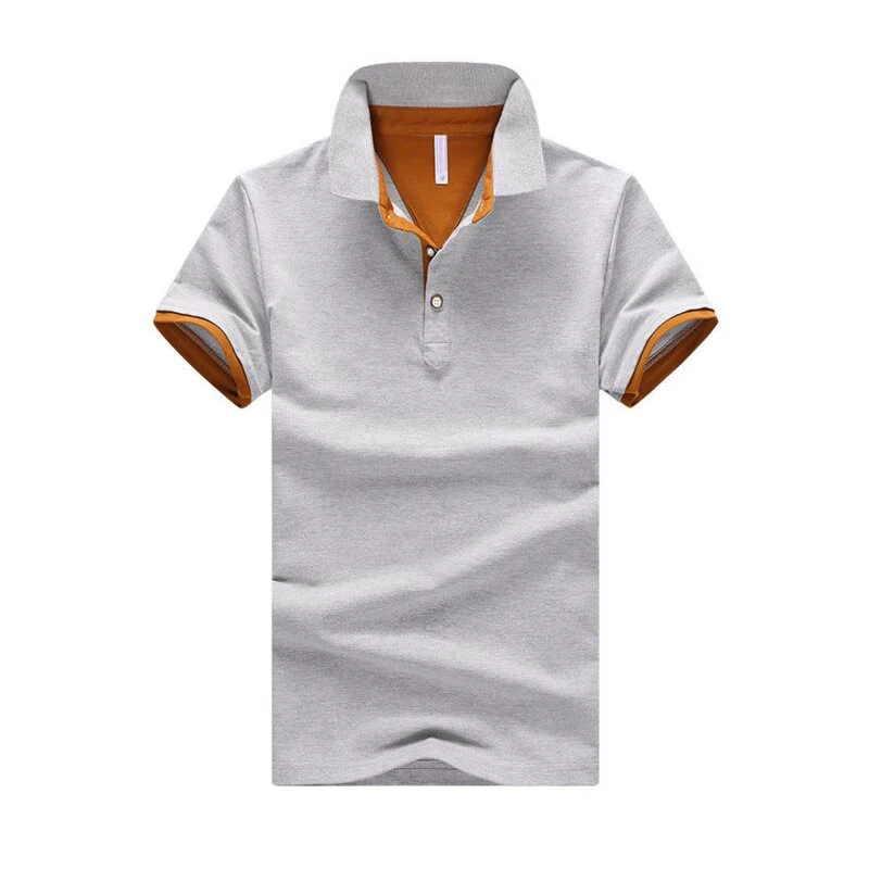 Gray Orange UplzCoo Мужская рубашка поло летняя рубашка с лацканами хлопковая однотонная приталенная Повседневная дышащая мягкая мужская рубашка с короткими рукавами 4XL FM210 - Цвет: Gray Orange