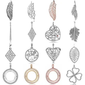

DIY Charm Spinning Hearts Oak Leaf Tree Feather Necklace Pendant 925 Sterling Silver Bead Fit Original Bracelet Jewelry