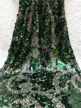 

Amazing green French lace cloth African net lace fabric with sequins for evening dress JNZ404(5yards/lot)mlti color