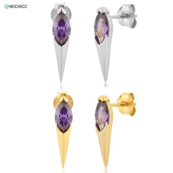 

Kikichicc 925 Sterling Silver Gold Purple Zircon Long Spike Stud Earring Piercing Ohrringe Pendiente Women Fine Jewelry