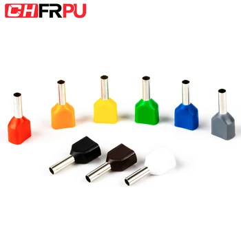 

100PCS TE0508 TE1008 TE1508 TE2508 TE6014ouble pipe 0.5~6.0² cold pressed end double line tube shaped insulated tubular terminal