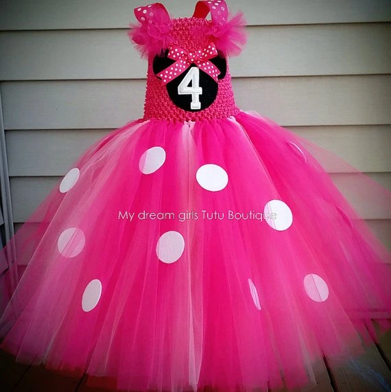 Vestido de tutú de Minnie rosa para niñas, vestido de tirantes de tul de ganchillo, vestido de baile, disfraz de fiesta de cumpleaños para niños, fotografía