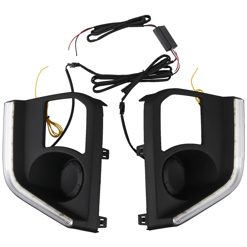 

Daytime Running Lights for Mitsubishi Triton L200 2019 LED DRL Driving Fog Lamp Cover with Yellow Turn Signal Lamp