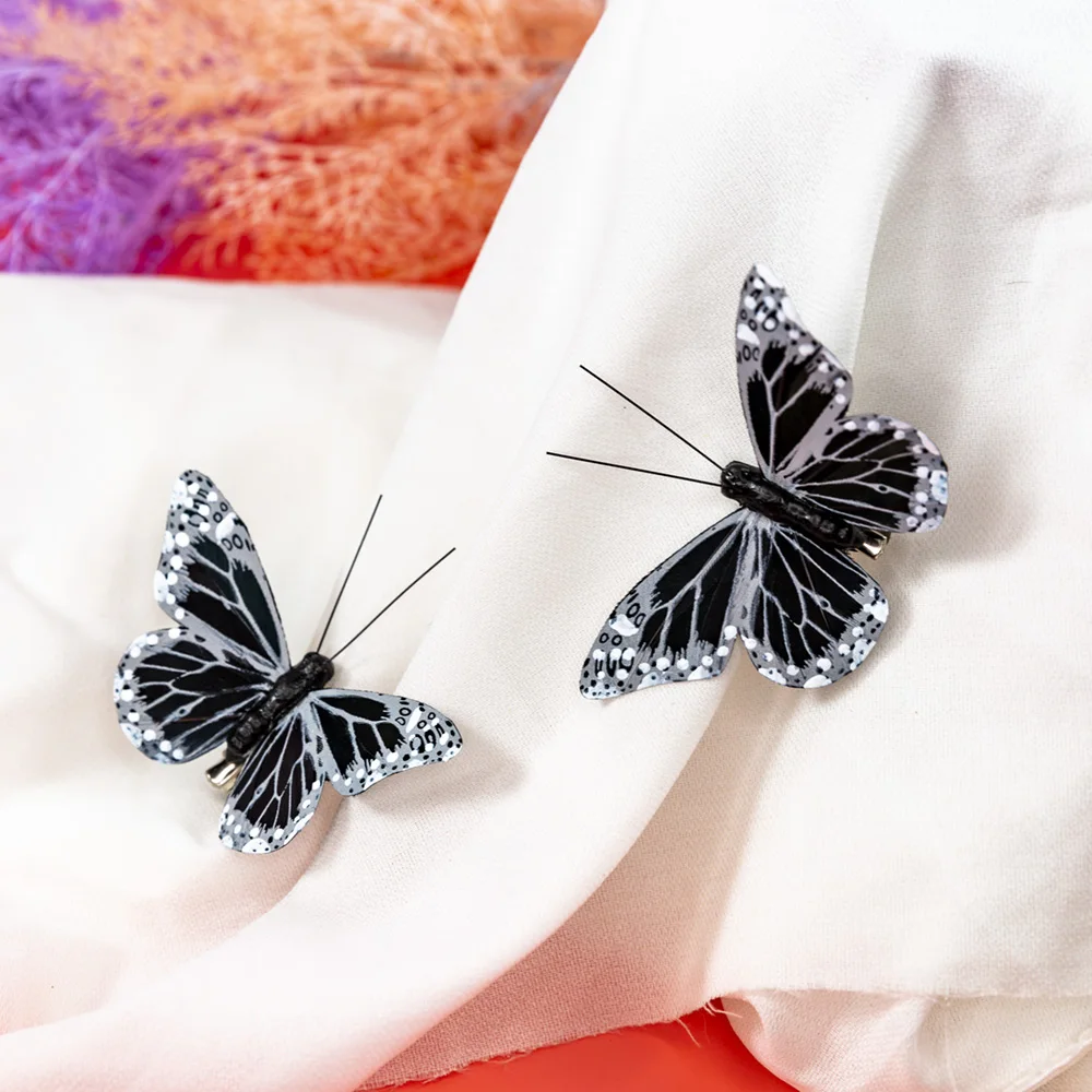 6pc Feather Fake Butterfly Wedding Photography Black and White