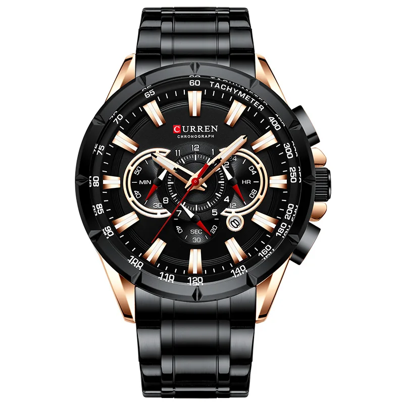 Rose Gold Black Curren 8363, мужские водонепроницаемые часы с хронографом, военные армейские мужские часы из нержавеющей стали, роскошные Брендовые мужские спортивные часы - Цвет: Rose Gold Black