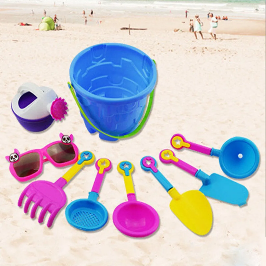 Juguete de arena de playa para niños, Cubo de playa, pala de riego, rastrillo, Kit de juguetes de playa, juego de agua, arenero, 9 Uds.