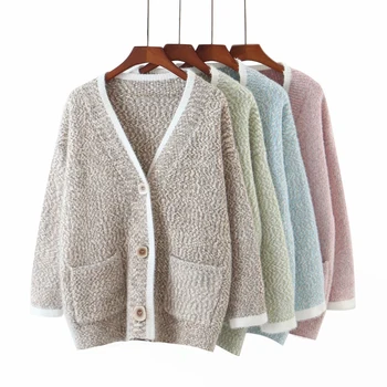 

PUWD Casual Woman 4 Color V Neck Knitted Cardigan 2020 Fashion Ladies Autumn Soft Single Breasted Sweater Female Chic Warm Coat