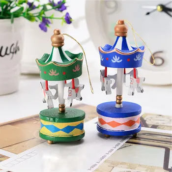 

Top Sale Merry Christmas Wood Carousel Horse Ornaments Mini Beautiful Wooden Xmas Children Gift Toys New Year Christmas Gifts