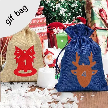 

24PCS Christmas Advent Calendar Countdown Bag Hanging Candy Gift Sacks Pouch with Clips Stickers Rope Home Christmas Decoration