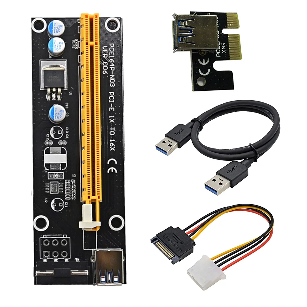 Новая высокая производительность 60 см PCI Express PCI-E для 16X Riser Card удлинитель+ B 3,0 кабель/15Pin SATA для 4Pin IDE питания