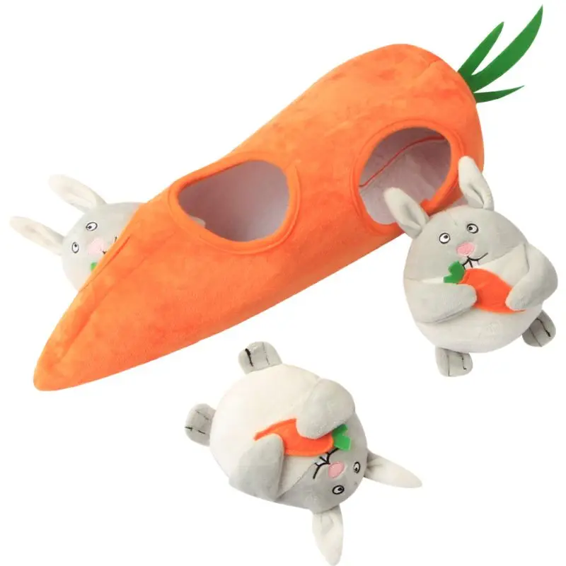 

Rabbit Carrot Shape Pet Squeaky Toys Dog Hide and Seek Puzzle Plush Interactive A69D