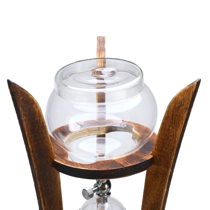 600ml Cold Drip Ice Syphon Coffee Pot Cold Brew Coffee Maker Glass Dutch Brew Machine with Wood Frame Home Kitchen Coffee Tools