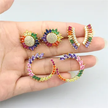 

5pair/lot Rainbow cz stud earring,delicate cubic zirconia micro pave stud earring,multicolor cz inlay stud earring