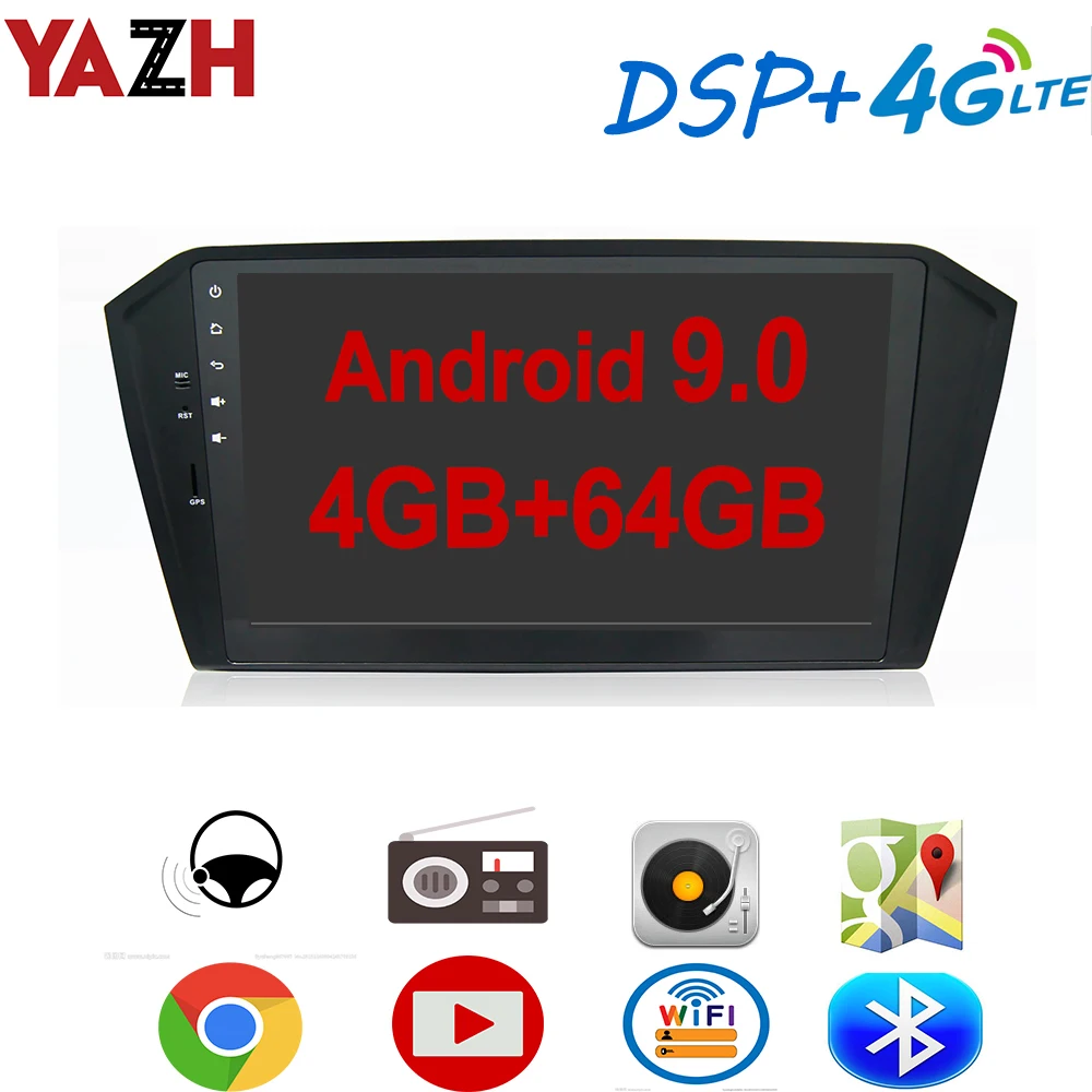 YAZH 4 Гб 64 ГБ Автомобильный головный блок для Passat 2015 Android 9 0 авто радио плеер с 10 1