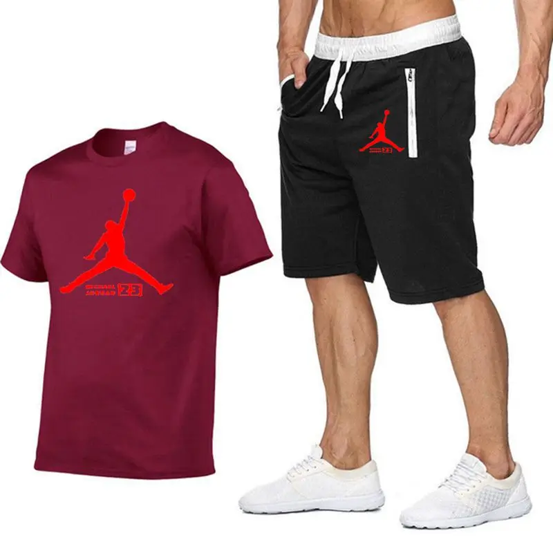 JORDAN 23 спортивный костюм с принтом футболка+ шорты модные тенденции в Фитнес хлопок брендовые футболки для мужчин бодибилдинг одежда M-XXL