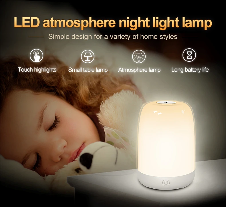 

2020 LED Touch Control Night Light USB Rechargeable 3 Modes Dimmable Colorful Lights Baby Sleep Room Night Lamp Home Decor