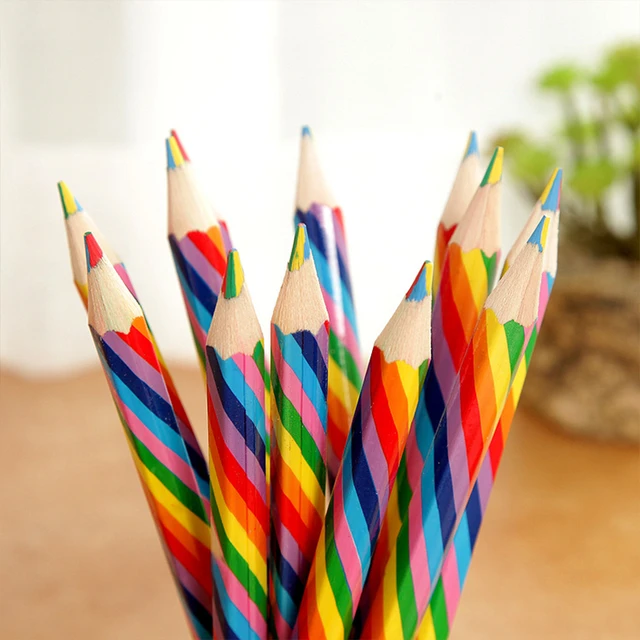 4pcs/pack Kawaii 4 Color Concentric Rainbow Pencil Crayons Colored Pencil  Set Art School Painting Graffiti Drawing