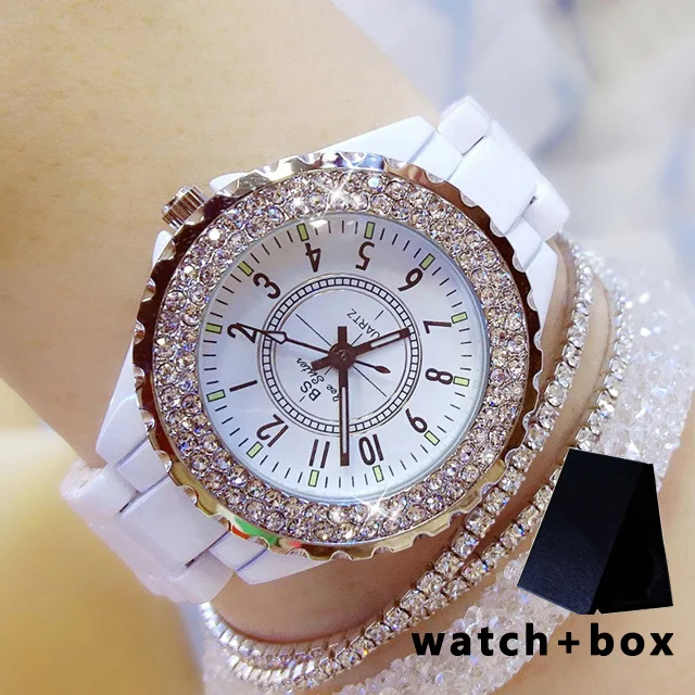 white-add-box Bs черные керамические часы женские роскошные Брендовые Часы Стразы под платье женские наручные часы Элегантные женские наручные часы с коробкой - Цвет: white-add-box