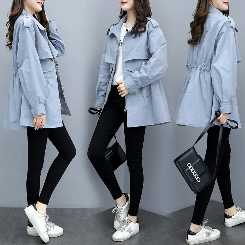 

2019 Autumn Fashion Cool Simple Drawstring Waist Hugging Casual Trench Coat