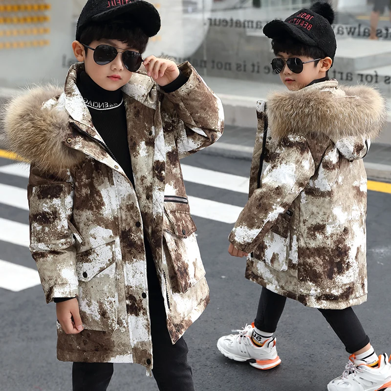 

2019 Kids Winter Coat For Boys Camouflage Winter Jacket Boy White Duck Down Parkas With Real Fur -30 Degrees Baby Boy Clothes 10