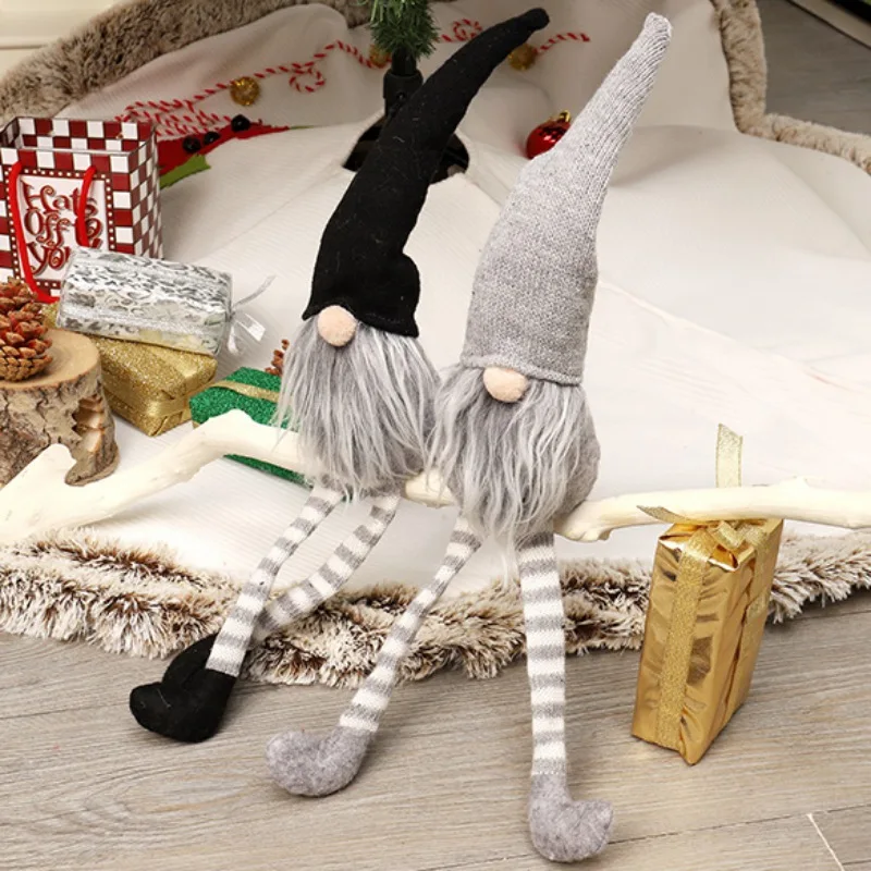 Вязаная кукла сидя томте Рождество гном декорации настольные фигурки Санта украшения подарок на Праздник Рождественская елка год Gif