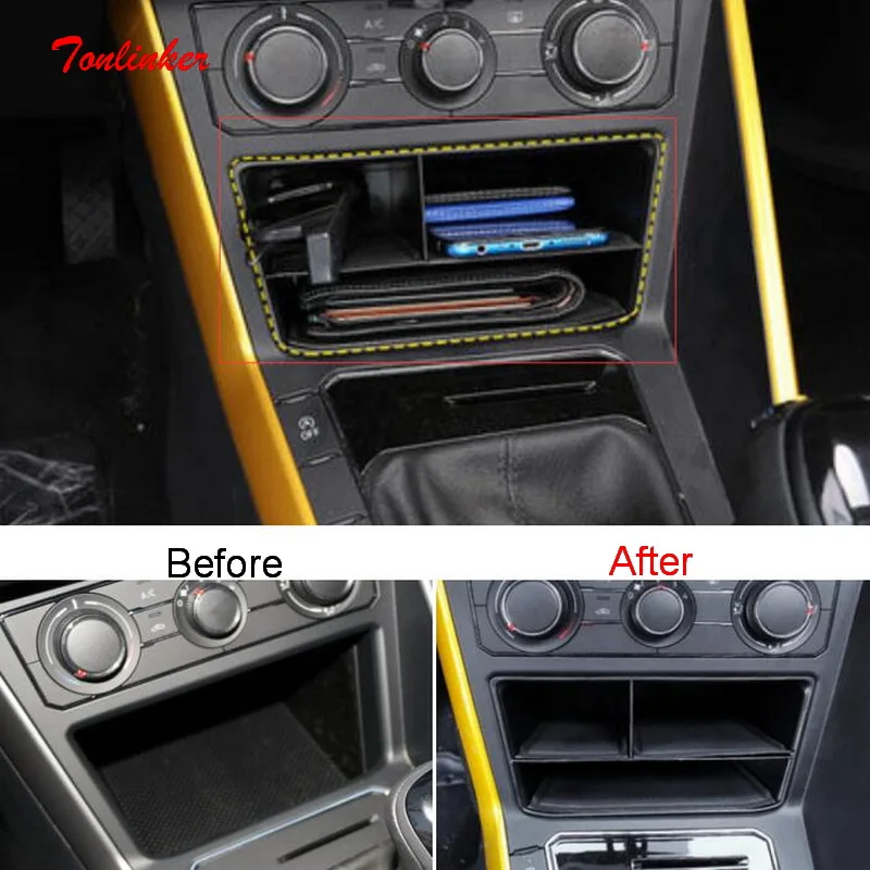 Tonlinker Interior Door/Central Console Storege Box Cover Sticker for Volkswagen POLO 2019 Car Styling 1/2PCS ABS Plastic Covers |