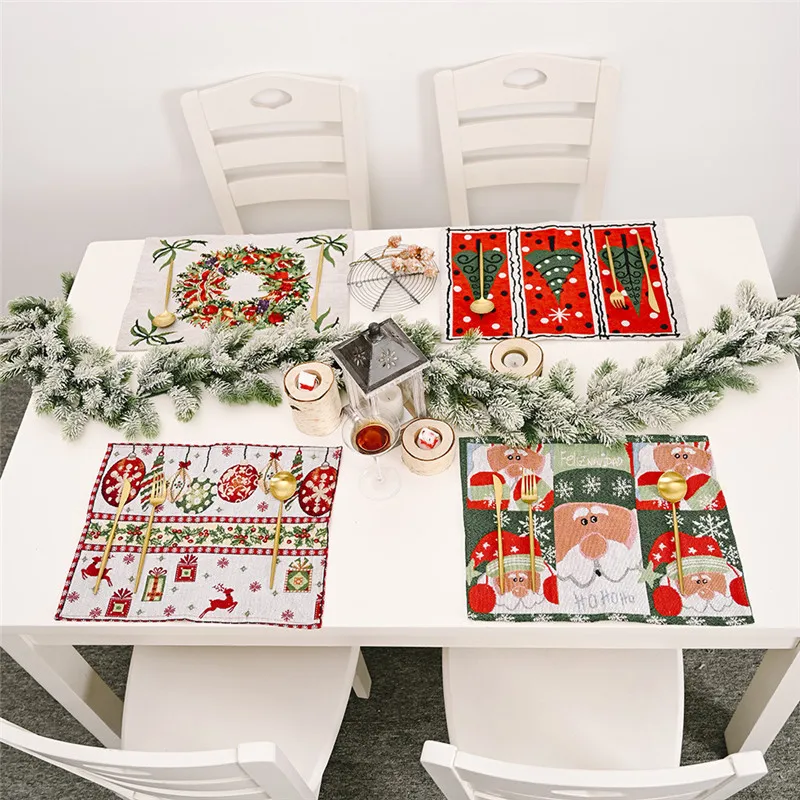 

Red Santa Christmas Tree Kitchen Placemat Coaster Dining Table Mat Christmas Decorations For Home Table Pad Bowl Cup Mat 42*34cm