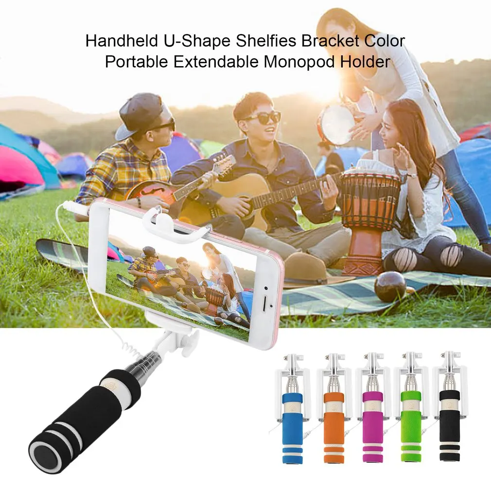 

2019 New Colorful 14-60cm Mini Extendable Handheld Selfie Stick Wired Remote Shutter Monopod For iphone For huawei For Samsung
