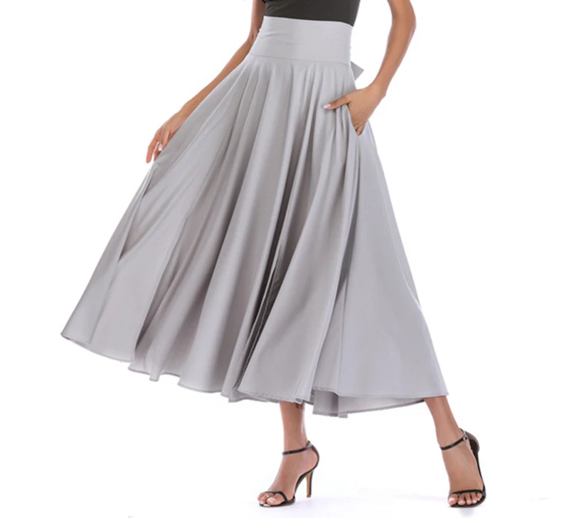 2020 New Fashion  Women Long Skirt Casual Spring  Summer Skirt womens Elegant Solid Bow-knot A-line Maxi Skirt Women Cothes (7)