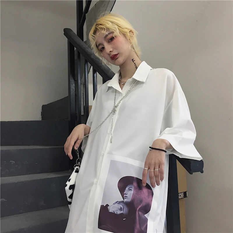 Harajuku уличная Корейская женская Свободная блузка с коротким рукавом и