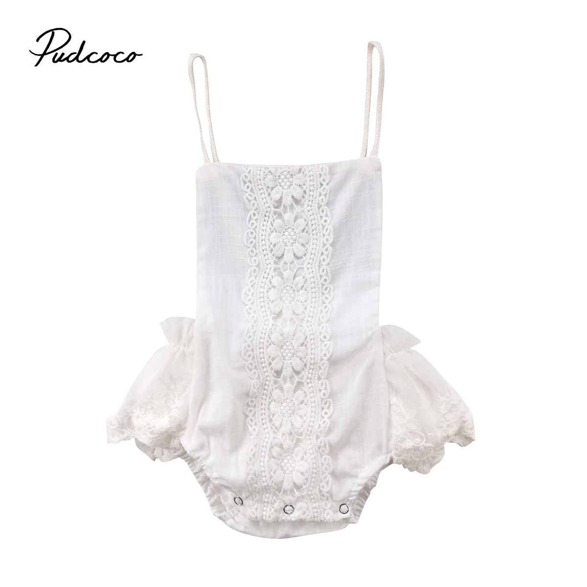 Pudcoco Kids Baby Girl Clothes White Lace Floral Romper Halter Jumpsuit Sunsuit Outfit Solid Playsuit 0-24M | Детская одежда и
