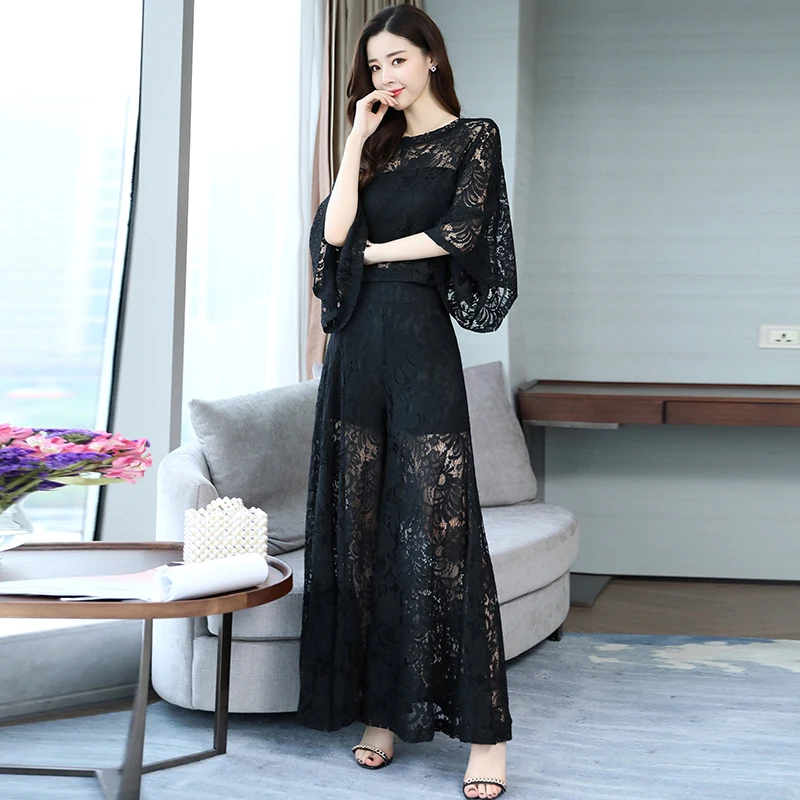 Abiti per la madre della sposa pantaloni top in pizzo pantaloni a gamba  larga pantaloni da donna Oversize abiti da cerimonia per matrimoni formali  2 Set di due pezzi|Pant Suits| - AliExpress