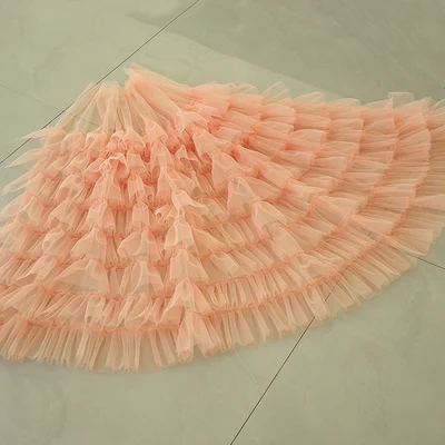 2meters Pink Red Blue White 8-Layer Ruffled Tulle Lace Trim Soft Mesh Fabric For Woman Dress, Dolls, Costume Design DIY - Цвет: pink P