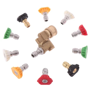 

Quick Connecting Pivoting Coupler 1/4 Inch Plug with 10x Pressure Washer Nozzles Tips Multiple Degrees(0,15,25,40 Degrees, Soap)