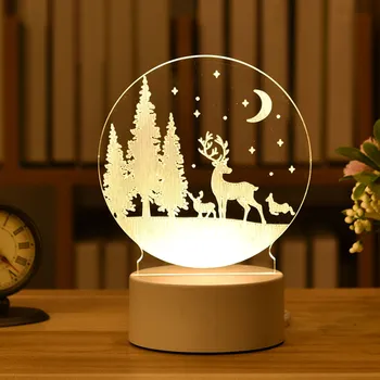 

Christmas Decorations for Home Tree Elk Christmas 3D Acrylic USB Night Light Garland Xmas Gift Navidad 2021 New Year Home Decor