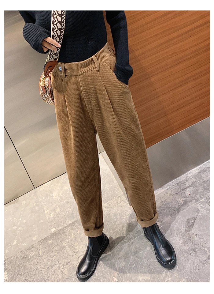 

Corduroy Pants Harem Pants Autumn Winter Women Pants Elastic Waist Casual Black Trousers Pantalon Femme Plus Size Harem Pant